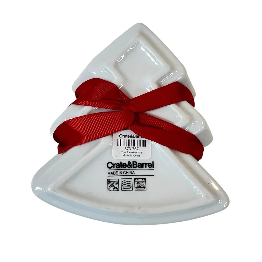Crate & Barrel Tree Ramekins Gift Set of 2 Christmas Tree Dishes Bowls New